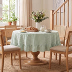 Eternal Beauty Striped Ruffled Round Tablecloth 60 Inch Green White - Image 4