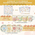 Yungyan 216 Pcs 72 Guest Tea Party Plates and Napkins Sets Floral Tea Party Supplies 6" Paper Plates, 9 oz Cups and Saucers Disposable Tableware Set for Birthday Wedding Bridal Shower Decorations - Image 2