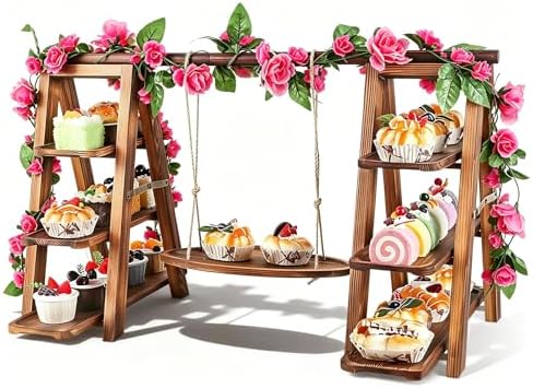 Solid Wood Swing Cupcake Stand, Foldable Rustic Dessert Stand by Unknown