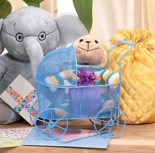 Red Co. Adorable Baby Shower Centerpiece, Decorative Stroller Carriage Basket, Blue, 8-inch - Image 4