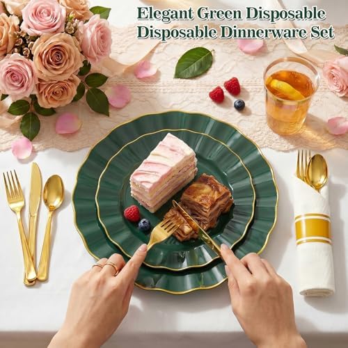 Glowserve 350 PCS Scalloped Plastic Plates Dinnerware Set for 50 guests - Image 2