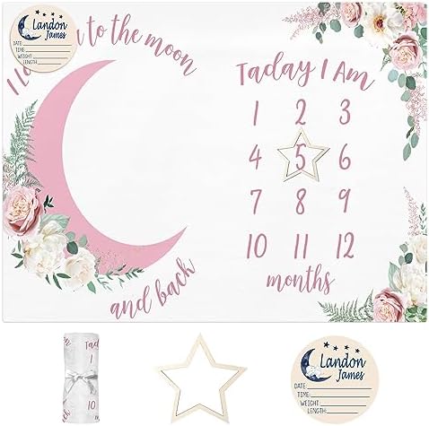 Personalized Baby Milestone Blanket for Boys Girls Baby Month Blanket- First Year Calendar Monthly Growth Chart - Pink Print Halloween Birthday Gifts for Infant Todder(FixedSize) by Dyoart