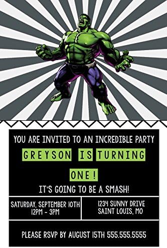 Custom Birthday Invitations - Super Hero Party - Incredible Hulk by The+Melange+Market