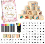 97 Pcs Baby Shower Game Sign Set Includes Decorative Square Signs 56 DIY Blank Wooden Blocks 20 Fabric Pens Baby Shower Game Prizes. by SytuHete
