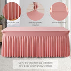 Wish Care 6 Pack Dusty Rose Spandex Table Clothes for 6 Foot Rectangle Tables, 6FT Wrinkle Free Fitted Tablecloths Ruffles Design Table Cloth for Party, Banquet, Wedding and Events - Image 6