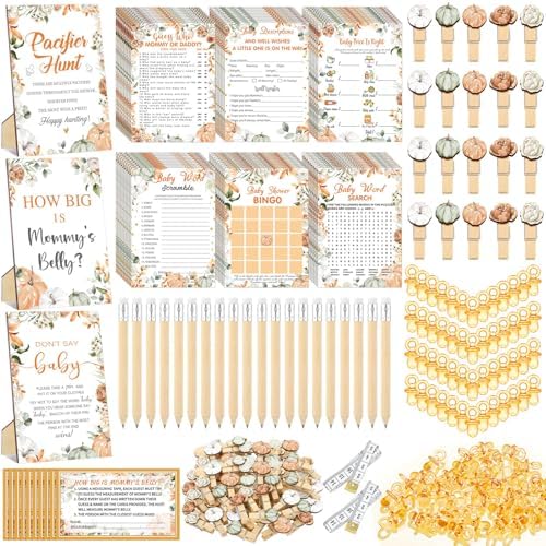 476 Pcs Little Pumpkin Baby Shower Games, 8 Activities, Pacifier Hunt Games by Sherr