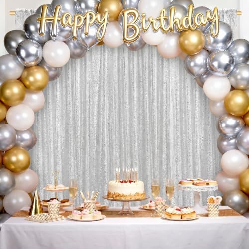 Silver Backdrop Curtains 2 Pieces 5FTx10FT Sequin Backdrop Decor for Party Wedding Christmas Background - Image 5