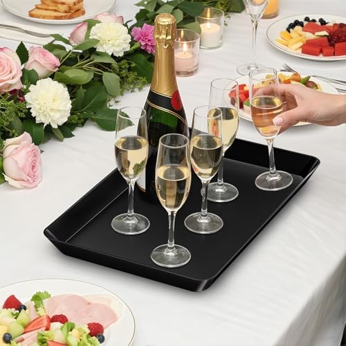 SpaceTrove 8-Pack Serving Tray Set, Reusable Plastic Serving Platter for Party Supplies, Entertaining, Grilling Accessories, Stackable Kitchen Snack Container for Dessert, Fruit, Cookie, (Black) - Image 6