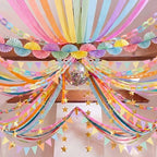 TaoBary Pastels Decorations, 6 Roll Crepe Streamers 600 Paper Chain Garland Strips 4 Star Hanging 2 Felt Pennant Flag 2 Paper Fans Garland 6 Four Leaf Clover Streamers for Birthday Party - Image 5