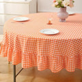 Orange White Gingham Tablecloth Round Dia.70“ by KMASANIJI