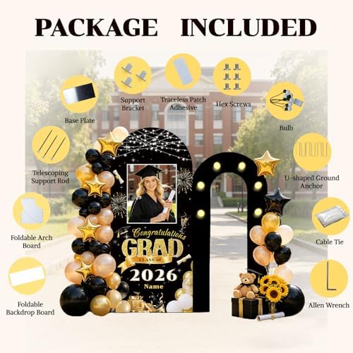 6FT 6.6FT Personalized Name Foam Arch Backdrop Board for Class of 2026, Customized Foam Board Backdrop with Photo, Parties Graduation Ceremony Decoration for Graduate Him Her - Image 5