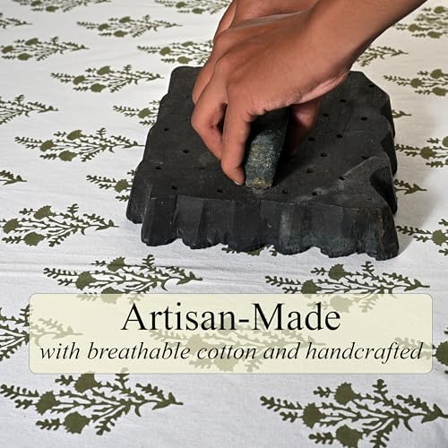 Ridhi Block Print Nature Spring Square Cotton Tablecloth 60" x 60" Reusable Table Cover Decorative Everyday Use for Dining, Farmhouse, Home Gift for Spring, Easter, Valentine - Image 4