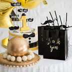 Fumete 50 Pcs Black Glossy Thank You Gift Bag with Handles - Image 6