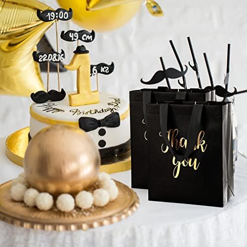 Fumete 50 Pcs Black Glossy Thank You Gift Bag with Handles - Image 6