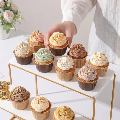 8 Piece White and Gold Acrylic Dessert Table Display Set, Cupcake Stand and Tiered Serving Tray with Painted Iron Stands, Round Risers and Bear Clips for Wedding, Birthday and Baby Shower Parties - Image 7