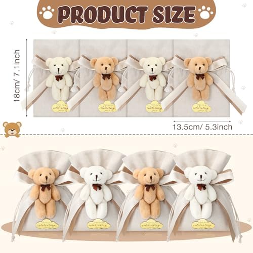 Shinylin 24 Pcs Bear Gift Bag Bulk for Baby Shower Guest Favor 5.3 x 7.1 Inches Candy Cute Plush Bear Drawstring Bag with Bow Thank You Acrylic Sign for Baby Boy Girl Party Decorations(Beige) - Image 2