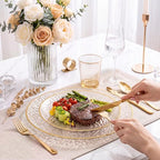 Rubtlamp 60Pcs Clear Gold Plastic Plates, Gold Glitter Disposable Plates, Hammered Plastic Plates Included 30 Dinner Plate And 30 Dessert Plates for Party - Image 3