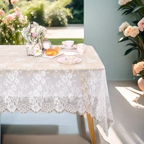 Lace Tablecloth Rectangular 2 Pieces 60 x 120 Inch White Wedding Overlay - Image 3