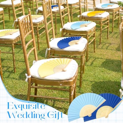 50 Pcs Wedding Folding Paper Fans for Guests Bamboo Folded Hand Fan with Gift Bags Vintage Paper Handheld Fans for Church Wedding Gift Bridal Shower Decorations (Amalfi Coast) - Image 4