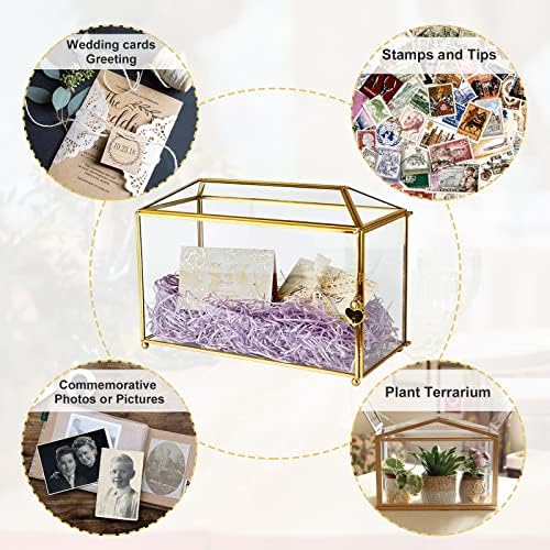 12.6 inches Gold Wedding Glass Card Box Large Wedding Card Box with Lock and Slot for Reception Handmade Clear Decorative Boxes for Graduation, Gift Cards, Party, Ceremony, Geometric Terrarium - Image 5