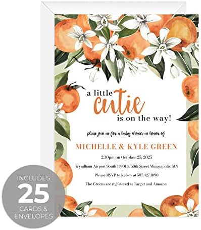Canopy Street Little Cutie Personalized Invitations / 25 Custom Citrus Party Invites And White Envelopes/DIY 5" x 7" Baby Shower Sprinkle Party Invitation/Made In The USA - Image 2
