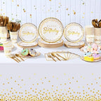 Nosiny 352 Pcs White and Gold Party Supplies Gold Dot Plastic Plates Cups Napkins Tablecloths Forks Knives Spoons Disposable Party Dinnerware Set Serve 50 Guests for Birthday Wedding Decorations - Image 4