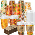 Mimorou 60 Pcs Thanksgiving Fall Cups 12oz Coffee Cups with Lids and Sleeves Disposable Maple Leaves Paper Drinking Mugs for Harvest Autumn Party Supplies by Mimorou