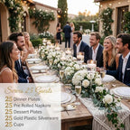 KIRE 175PCS Gold Plates Disposable - Heavy Duty White and Gold Plastic Plates Dinnerware Sets - 25 for Dinner 25 for Dessert 25 Pre Rolled Napkins and 25 Cups for Birthday/Wedding/Party - Image 2