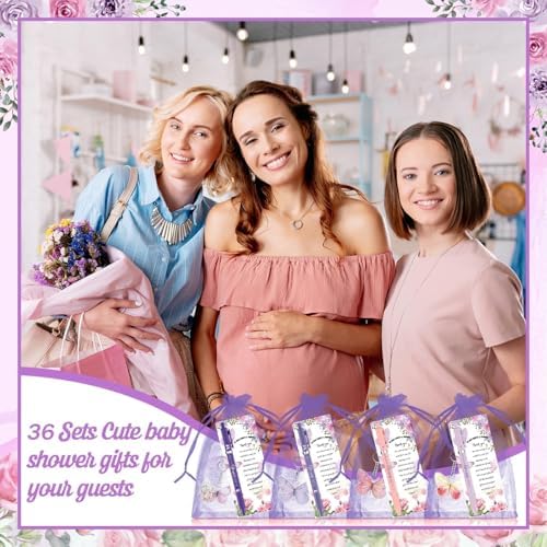 180 Pcs Butterfly Baby Shower Gifts for Guest A Little Butterfly is On The Way Party Favors Retractable Ballpoint Pens Keychains and Greeting Cards Bulk Gender Reveal Souvenirs Prize Game Supplies - Image 5