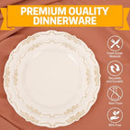 U-QE 100 PCS Ivory Plastic Plates with Gold Rim - Image 3