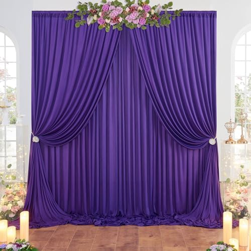 20ft×8ft Wrinkle Free Dark Purple Backdrop Curtain for Mermaid Themed Party, 4 Panels 5×8ft Soft Silky Purple Photo Backdrop Drapes for Birthday Parties Baby Shower Wedding Photography - Image 2