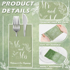Potchen 100 Pcs Linen Feel Napkins Disposable, Green Mr and Mrs - Image 3
