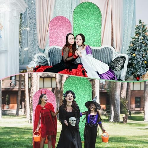 Leinuosen Set of 2 Sequin Pink and Green Arch Backdrop Cover 5ft and 6ft Witch and Princess Theme Party Arch Backdrop Cover Spandex Stand for Witch Princess Party Supplies - Image 6