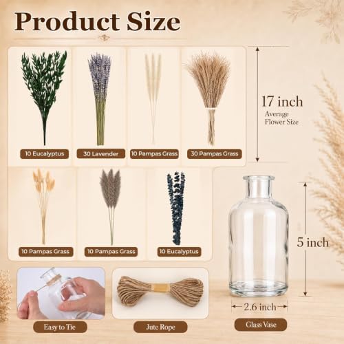 10 Set Dried Pampas Grass Table Centerpiece & Glass Vase for Wedding - Image 3
