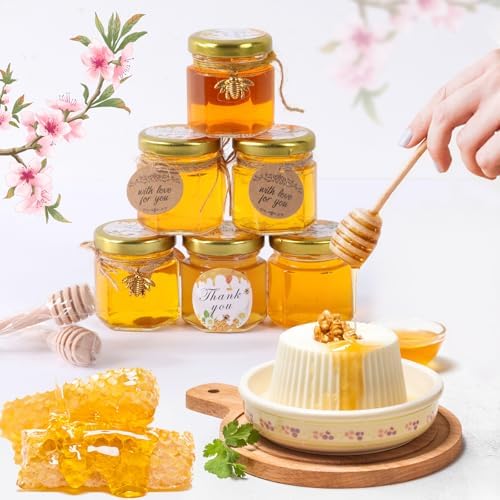 1.5 oz 60 Pack Mini Glass Honey Jars with Wood Dippers & Gold Lids - Image 4