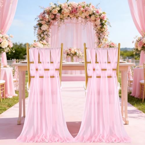 Fanqisi Pink Chair Sashes Wedding Decorations: 32 Pieces 8ft Long Tulle Chair Sashes Cover - Birthday Party Banquet - Image 5