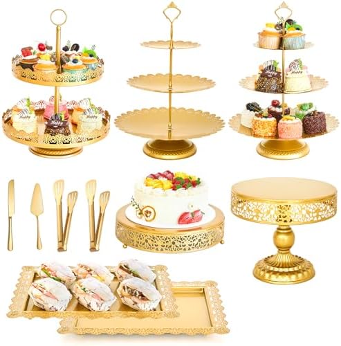 11 Pcs Gold Dessert Table Display Set, Metal Cake Stand Platters by Aofure