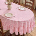 Romanstile Gingham Ruffled Oval Tablecloth, 60 x 84 Inch, Pink by Romanstile