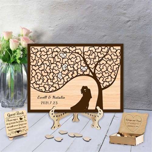Personalized Rustic Wooden Family Tree Wedding Guest Book Drop Box with Picture Frame - A-Family Tree Guestbook-5 by Smallduuck