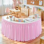 Wish Care 14ft Pink Satin Table Skirt for Rectangle Tables Wrinkle Free Teacher Desk Skirt Glitter Ruffle Table Skirting Cloth for Back to School Classroom Office Dorm Girls Birthday Party Table Decor by WishCare