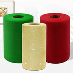 Christmas Tulle Fabric Rolls, 3 Pcs, 6 Inch by 100 Yards (300 feet) Fabric Spool Tulle Ribbon for DIY Tutu Bow Baby Shower Birthday Party Wedding Decorations Craft Supplies (Emerald Green, Red, Gold) by IONTACH