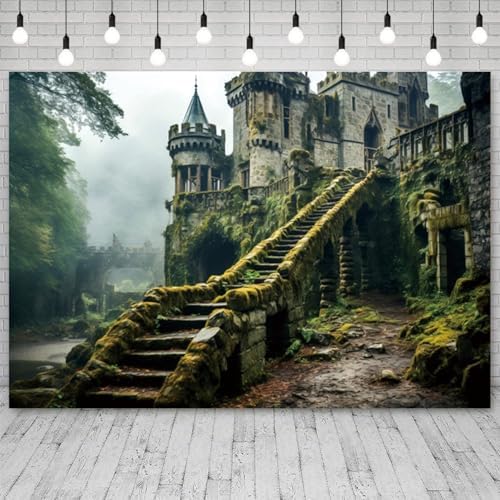 12x6ft Mysterious Castle in The Forest Backdrop Enchanted Forest Vintage Medieval Castle Photography Background Fairy Tale Wonderland Party Banner Decorations Kids Portrait Photo Booth Prop - Image 3