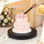 Wenqik 18 Inch Black Cake Stand Set Metal Round Cupcake Dessert Stand with Cake Cutting, Flower Spatula Wedding Cupcake Pastry Display Candy Holder Display for Wedding Party Birthday Baby Shower - Image 4