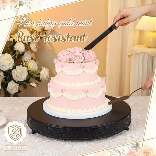 Wenqik 18 Inch Black Cake Stand Set Metal Round Cupcake Dessert Stand with Cake Cutting, Flower Spatula Wedding Cupcake Pastry Display Candy Holder Display for Wedding Party Birthday Baby Shower - Image 4