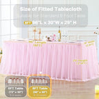4 Pack Pink Table Cloth for 8 Foot Rectangle Tables, Pink Stretch Fitted Tulle Table Covers Skirt, Rectangular Ruffle Tutu Tablecloth Wedding Banquet Baby Shower Cake Tablecloths Decorations - Image 5