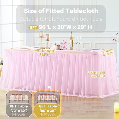 4 Pack Pink Table Cloth for 8 Foot Rectangle Tables, Pink Stretch Fitted Tulle Table Covers Skirt, Rectangular Ruffle Tutu Tablecloth Wedding Banquet Baby Shower Cake Tablecloths Decorations - Image 5