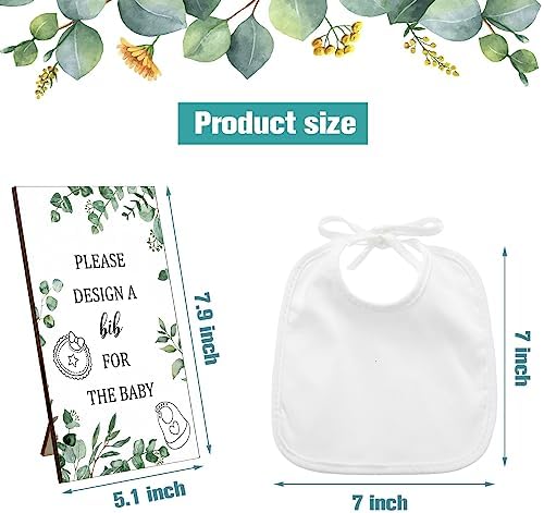 Panitay 43 Pcs Baby Shower Games Design a Bib, 12 Markers, Greenery - Image 2