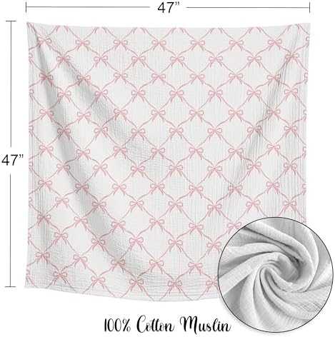 Sweet Jojo Designs 2-Piece Baby Muslin Swaddle Blanket Set (Pink Bows) for Girls, Infant Nursery, Lightweight Cotton Blanket for Newborns (Solid Blush, Elegant Bow for the Ballerina Ballet Collection) - Image 4