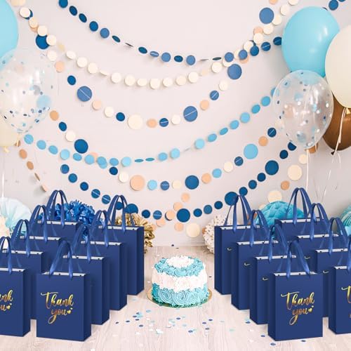 Kolldenn 16 Pcs Thank You Gift Bags Thank You Paper Bags with Handle Wrap Bags Bulk Totes for Birthdays Business Wedding Baby Shower Party Favors(11.81 x 9.84 x 3.94 Inches,Navy Blue) - Image 6