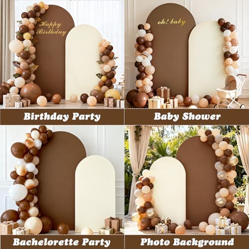 Set of 2 Arch Backdrop Covers Brown Cream(7.2Ft, 6Ft), 2-Sided Spandex Fitted Round Top Chiara Arch Backdrop Stand Covers for Baby Shower Wedding Birthday Party Decor Supplies (Only Cover) - Image 4